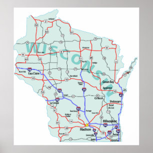 Wisconsin Interstate Map Print