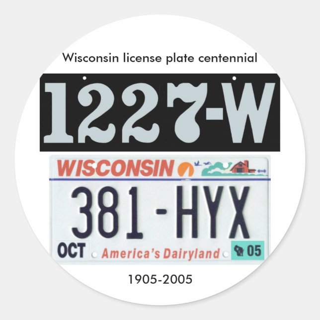 Wisconsin License Plate Centennial Classic Round Sticker (Front)