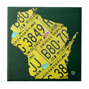 Wisconsin License Plate Map Ceramic Tile