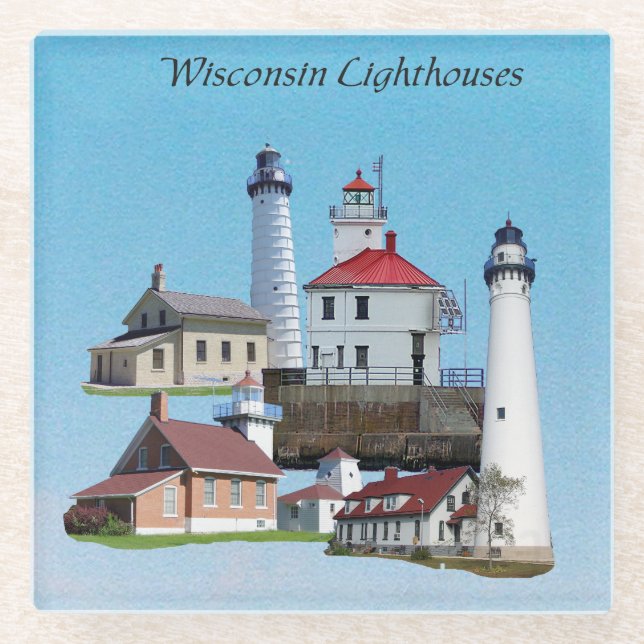 Wisconsin Lighthouses glass coaster (Front)