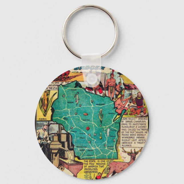 Wisconsin Map and Facts Key Ring (Front)