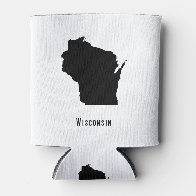 Wisconsin Map - Black and White Modern Wisconsin Can Cooler (Front)