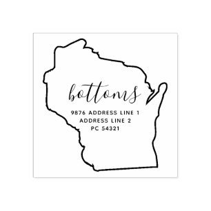 Wisconsin map Family return address Rubber Stamp