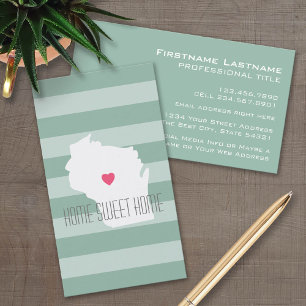 Wisconsin Map Home State Love with Custom Heart Business Card