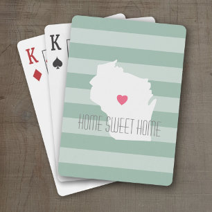 Wisconsin Map Home State Love with Custom Heart Playing Cards