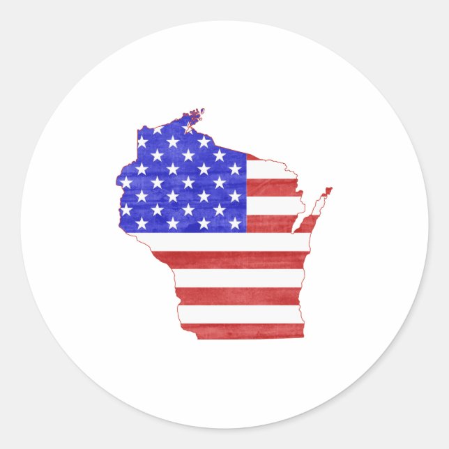 Wisconsin Map Shaped American flag Patriotic USA Classic Round Sticker (Front)