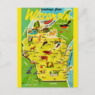 Wisconsin Map Vintage Postcard
