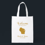 Wisconsin Map Wedding Welcome Bag, Gold Tote Bag<br><div class="desc">Wedding weekend welcome gift bag for out of town guests to your wedding,  featuring image of Wisconsin,  with heart you may place at the precise location. Fill tote with your favourite goodies.</div>