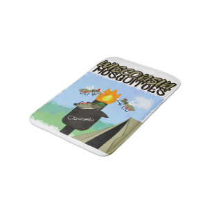 Wisconsin Mosquitoes Cartoon - Camping by Tiki Bath Mat