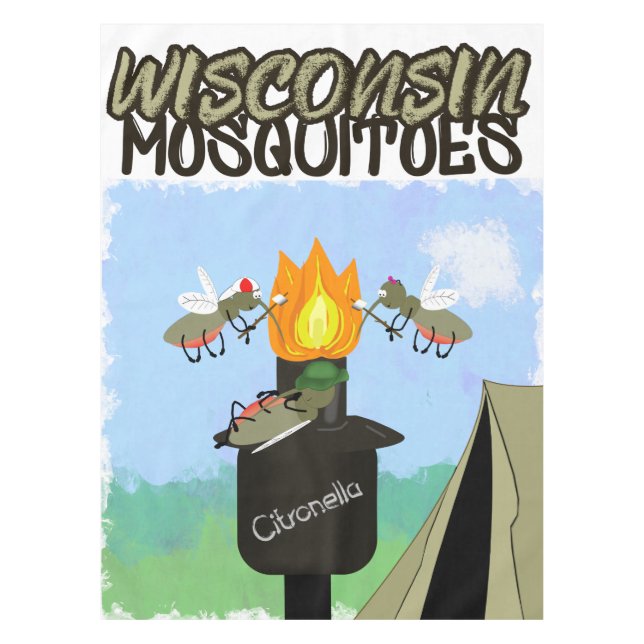 Wisconsin Mosquitoes Cartoon - Camping by Tiki Tablecloth (Front)