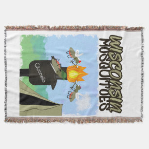 Wisconsin Mosquitoes Cartoon - Camping by Tiki Throw Blanket