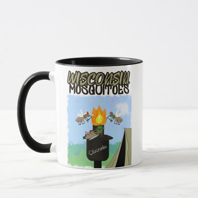 Wisconsin Mosquitoes Cartoon - Camping by Tiki  "W Mug (Left)