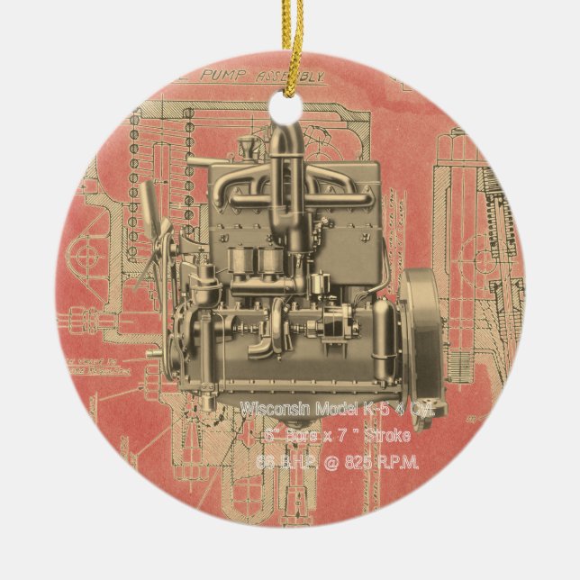 Wisconsin Motor Milwaukee Wisconsin Engine Early Ceramic Tree Decoration (Front)