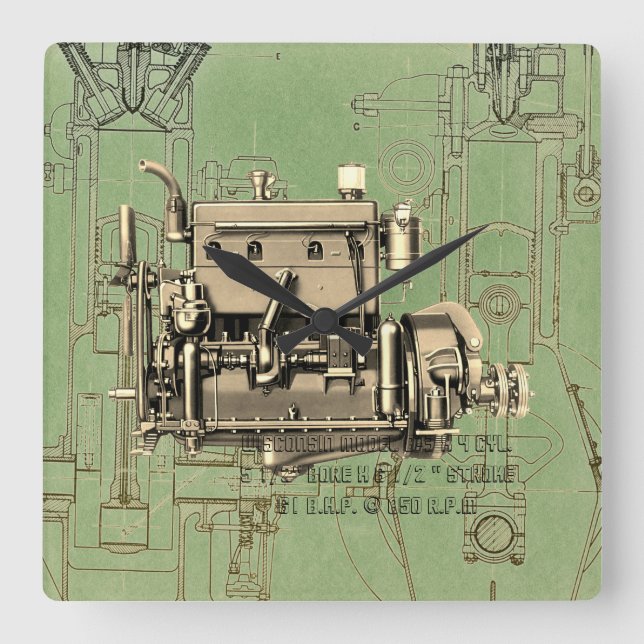 Wisconsin Motor Milwaukee Wisconsin gas engine B-3 Square Wall Clock (Front)