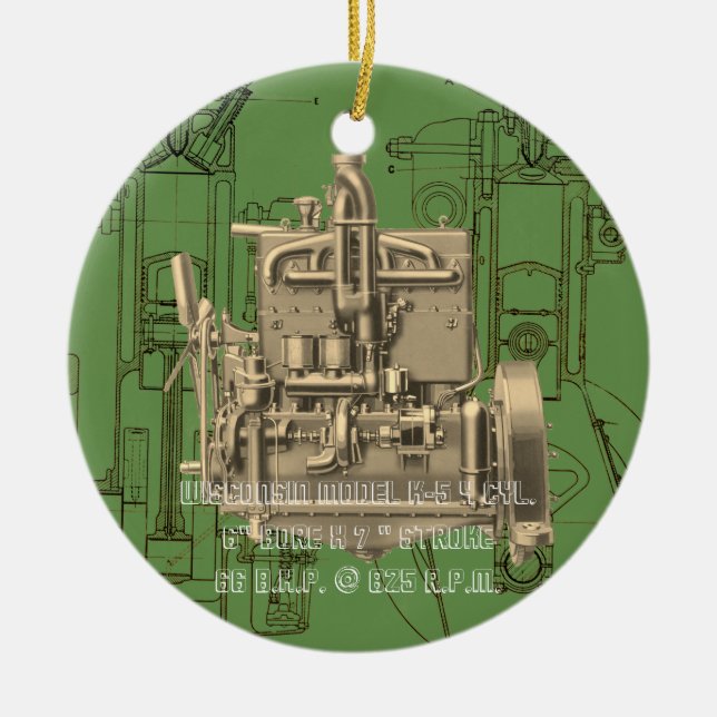 Wisconsin Motor Milwaukee Wisconsin gas engine  K Ceramic Tree Decoration (Front)