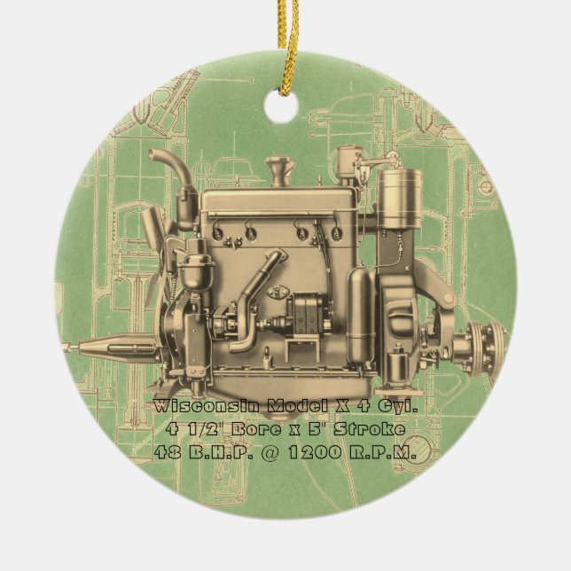 Wisconsin Motor Milwaukee Wisconsin gas engine X Ceramic Tree Decoration (Front)