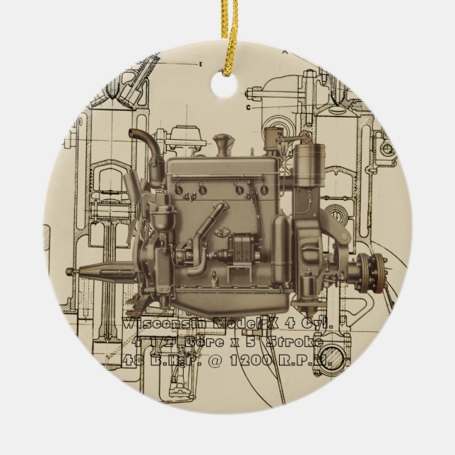 Wisconsin Motor Milwaukee Wisconsin gas engine X Ceramic Tree Decoration (Front)