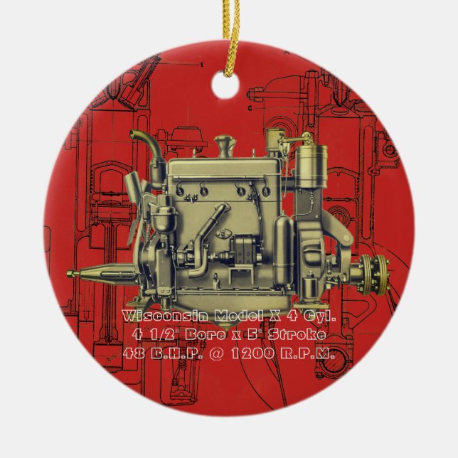 Wisconsin Motor Milwaukee Wisconsin gas engine X Ceramic Tree Decoration (Front)