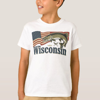 Wisconsin Muskellunge On American Flag T-Shirt