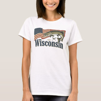 Wisconsin Muskellunge On American Flag T-Shirt