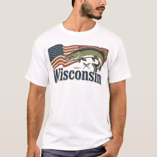 Wisconsin Muskellunge On American Flag T-Shirt