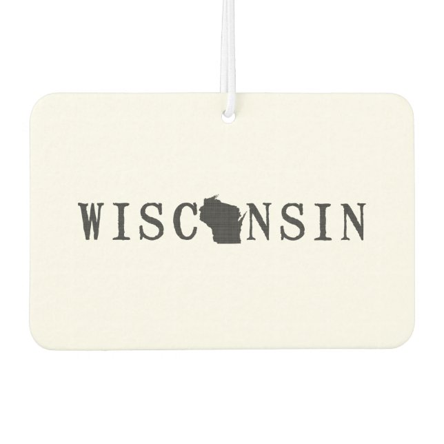 Wisconsin Name with State Shaped Letter Car Air Freshener (Front)