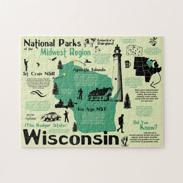 Wisconsin National Parks Infographic Map Jigsaw Puzzle (Horizontal)