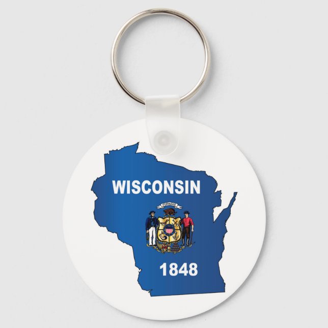 Wisconsin Outline Map And Flag Key Ring (Front)