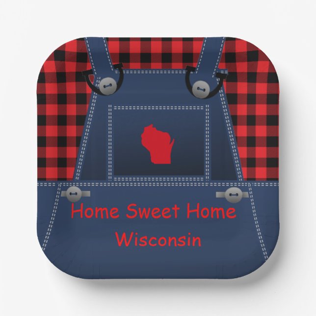 Wisconsin Overalls Buffalo Plaid 7" Paper Plates (Front)