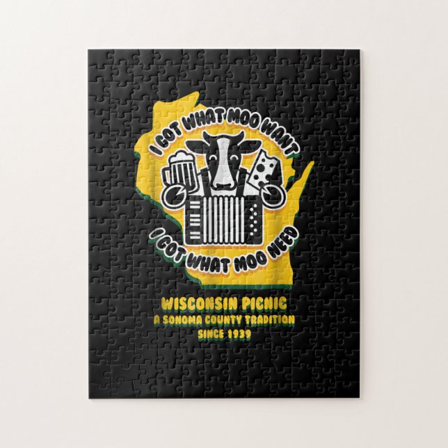 Wisconsin Picnic Cow Beer, Cheese & Accordion Jigsaw Puzzle (Vertical)