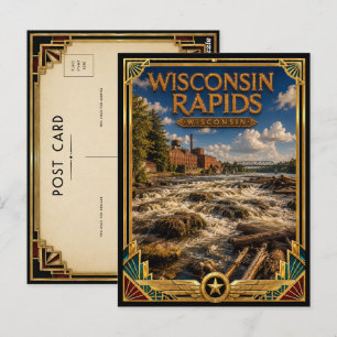 Wisconsin Rapids Wisconsin Vintage Art Deco Golden Postcard