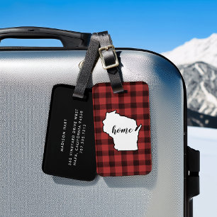 Wisconsin   Red & Black Buffalo Plaid Home State Luggage Tag
