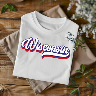 Wisconsin Red White & Blue Vintage Script T-Shirt