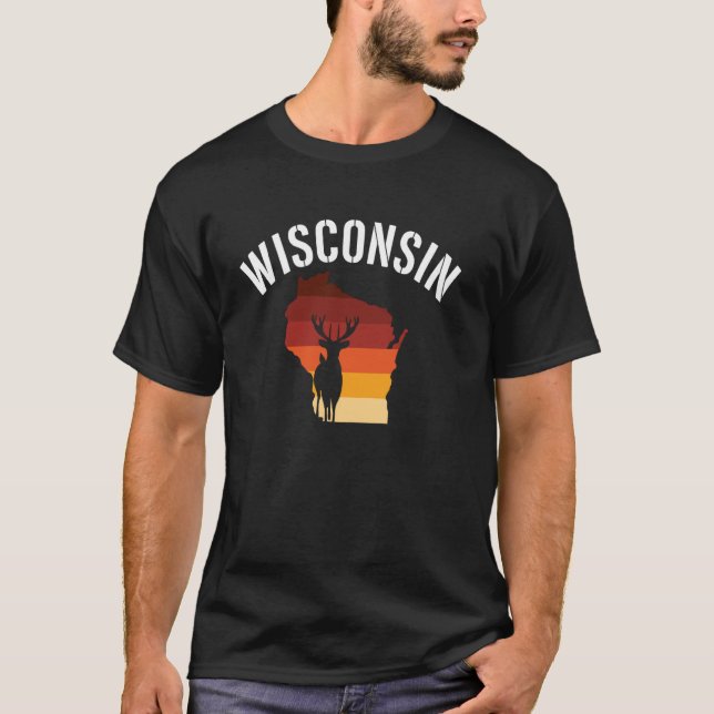 Wisconsin Retro Deer Buck Nature Outdoor Sport Mid T-Shirt (Front)