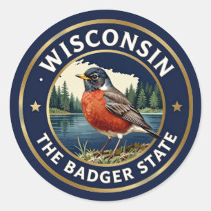 🐦 Wisconsin Robin Badger Heritage Classic Round Sticker