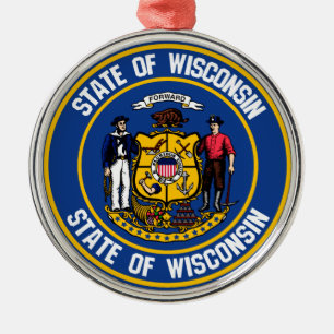 Wisconsin Round Emblem Metal Tree Decoration