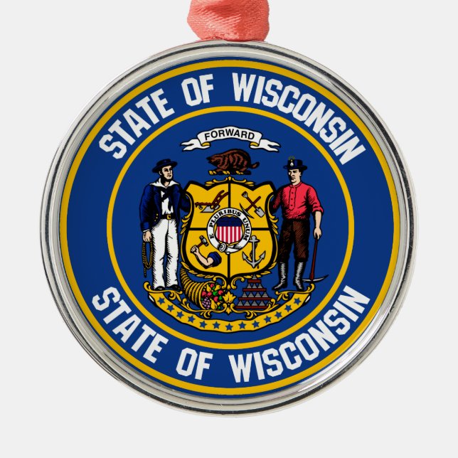Wisconsin Round Emblem Metal Tree Decoration (Front)