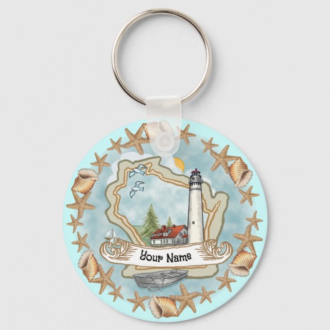 Wisconsin Shells Lighthouse  Key Ring (Front)