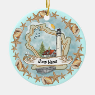 Wisconsin Shells Lighthouse Ornament