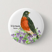 Wisconsin Souvenir American Robin Purple Violets 