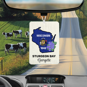 Wisconsin State Flag and Flower Blue Violet Car Air Freshener