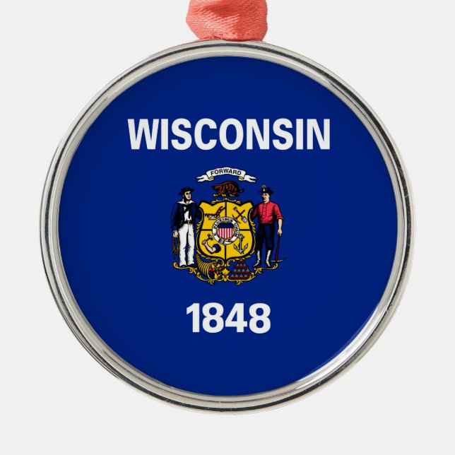 Wisconsin State Flag Design Metal Tree Decoration (Front)