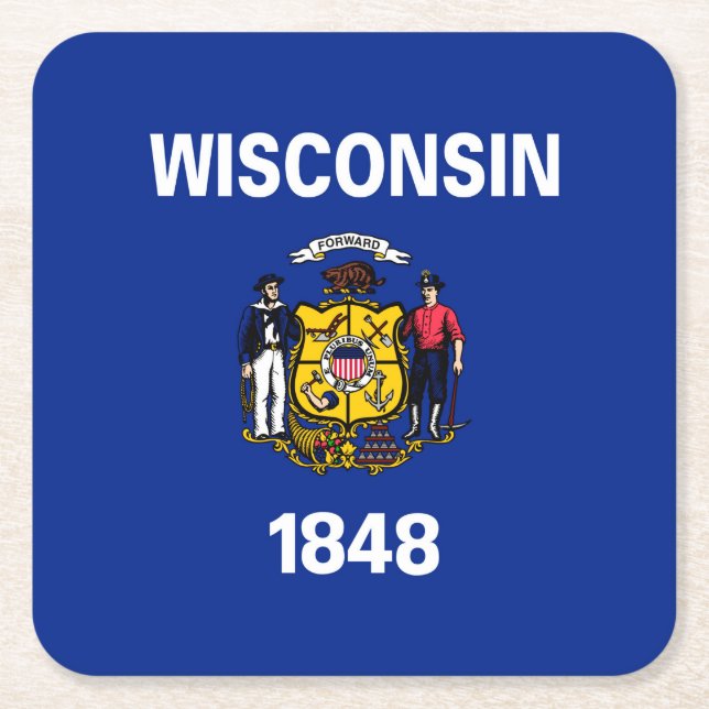 Wisconsin State Flag Design Square Paper Coaster (Front)