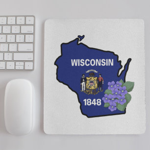 Wisconsin State Flag & Flower Common Blue Violet Mouse Mat