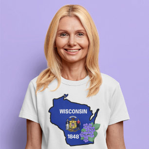 Wisconsin State Flag & Flower Common Blue Violet T-Shirt