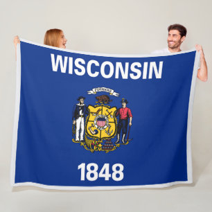 Wisconsin State Flag Print Patriotc Fleece Blanket