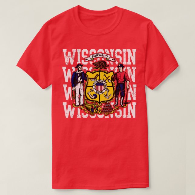Wisconsin State Flag Retro Distressed T-Shirt (Design Front)