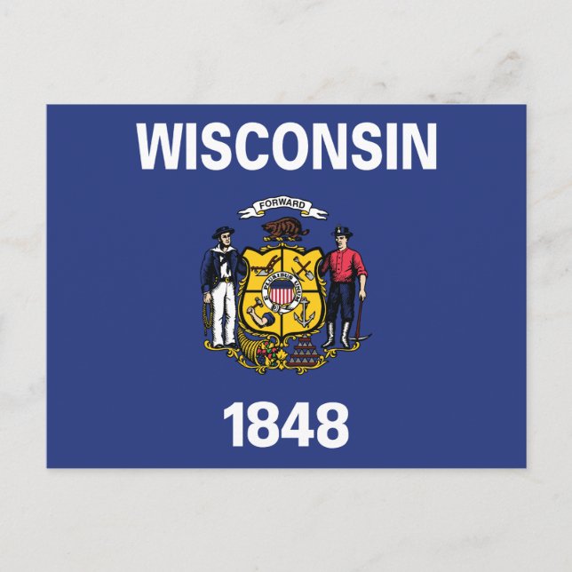 Wisconsin State Flag Sailor Miner Plough Anchor 18 Postcard (Front)