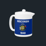 Wisconsin State Flag Teapot<br><div class="desc">Add a touch of Wisconsin pride to your tea time with our exclusive teapot featuring the flag of Wisconsin! Crafted with meticulous attention to detail, this teapot is more than just a functional kitchen item; it’s a celebration of Wisconsin’s heritage and cultural pride. The elegant design prominently displays the iconic...</div>