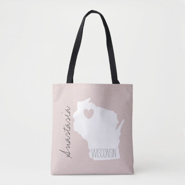 Wisconsin state  map  personalize name tote bag (Front)